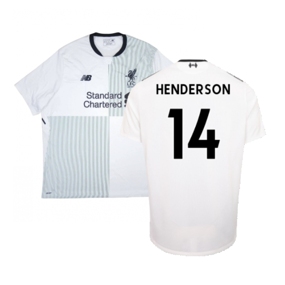 '17-'18 Liverpool Away Shirt ) (Very Good) (Henderson 14) Polyester Made By: New Balance Men's White Xxl