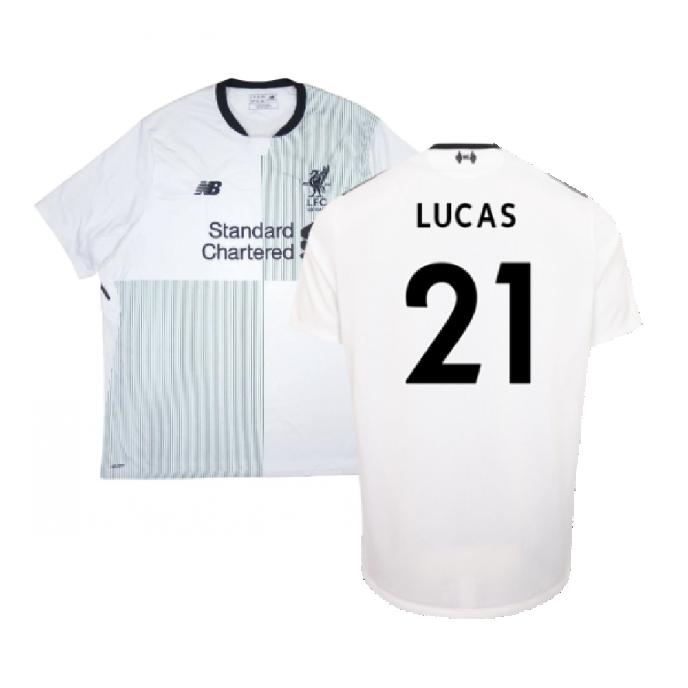 '17-'18 Liverpool Away Shirt ) (Very Good) (Lucas 21) Polyester Made By: New Balance Men's White Xxl
