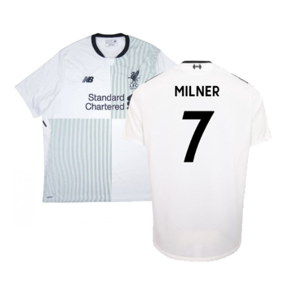 '17-'18 Liverpool Away Shirt ) (Very Good) (Milner 7) Polyester Made By: New Balance Men's White Xxl