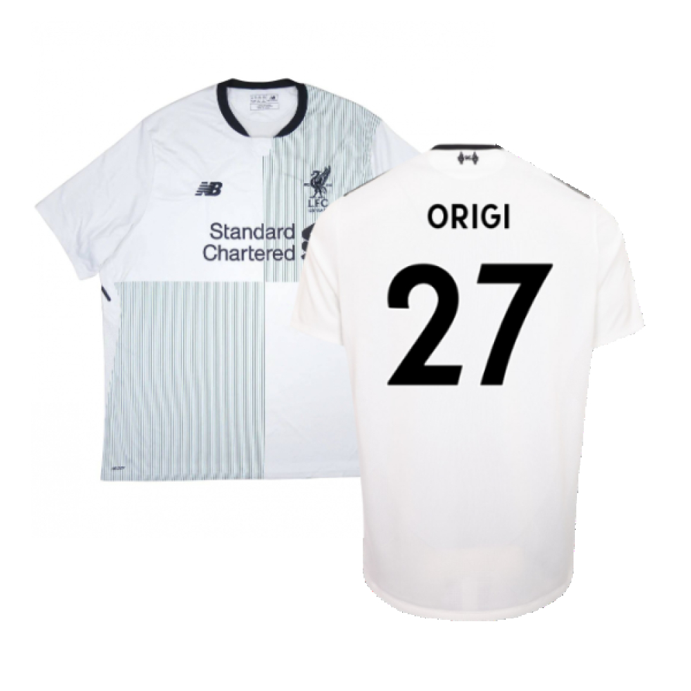 '17-'18 Liverpool Away Shirt ) (Very Good) (Origi 27) Polyester Made By: New Balance Men's White Xxl