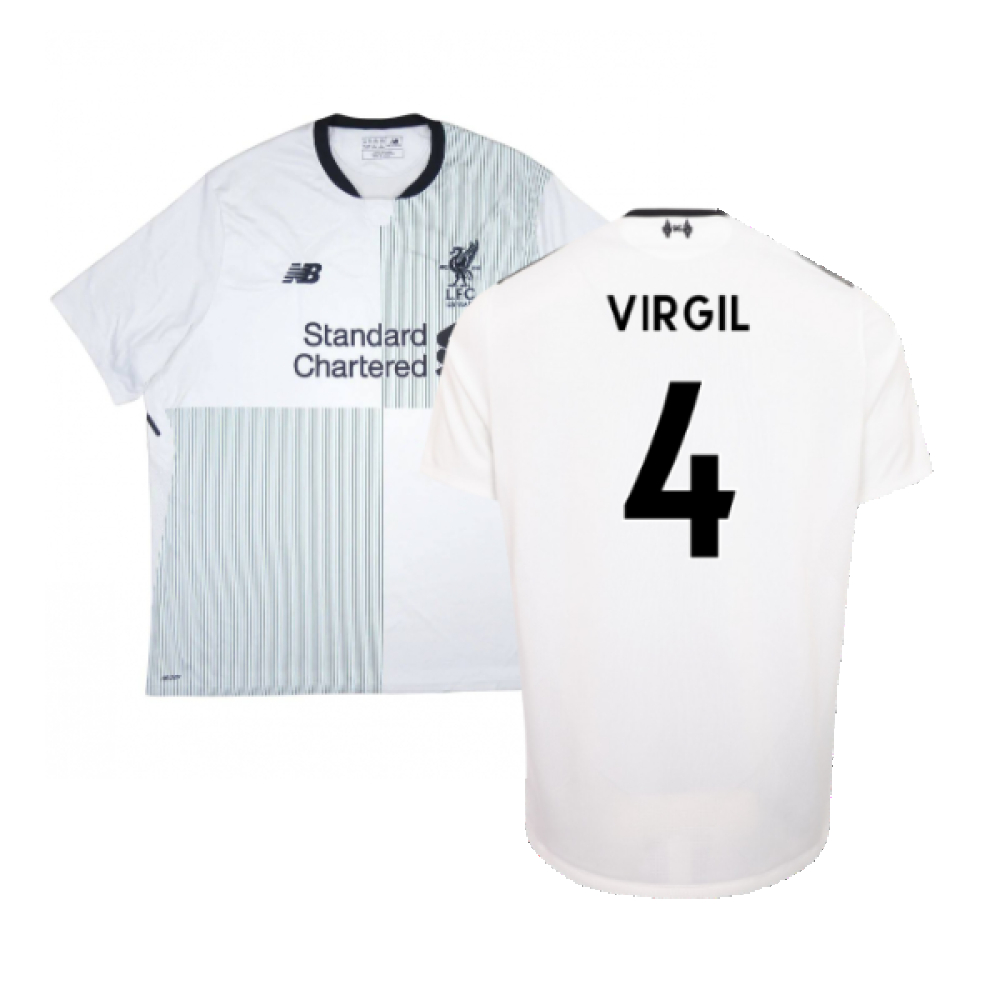 '17-'18 Liverpool Away Shirt ) (Very Good) (Virgil 4) Polyester Made By: New Balance Men's White Xxl
