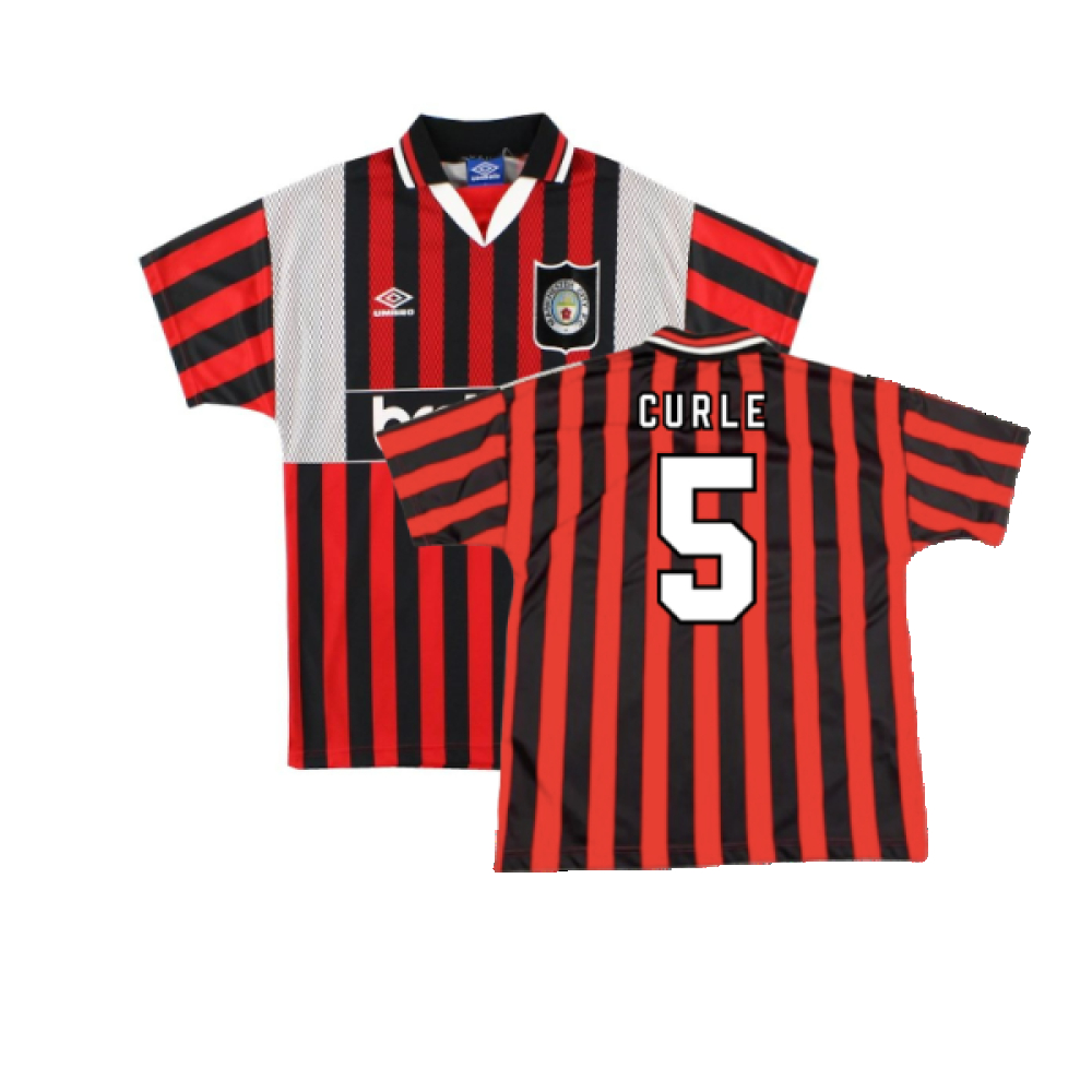 '94-'96 Man City Away Shirt ) (Excellent) (Curle 5) Polyester Manchester City Made By: Umbro Men's Red Extra Large
