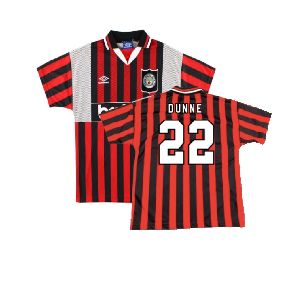 '94-'96 Man City Away Shirt ) (Excellent) (Dunne 22) Polyester Manchester City Made By: Umbro Men's Red Extra Large