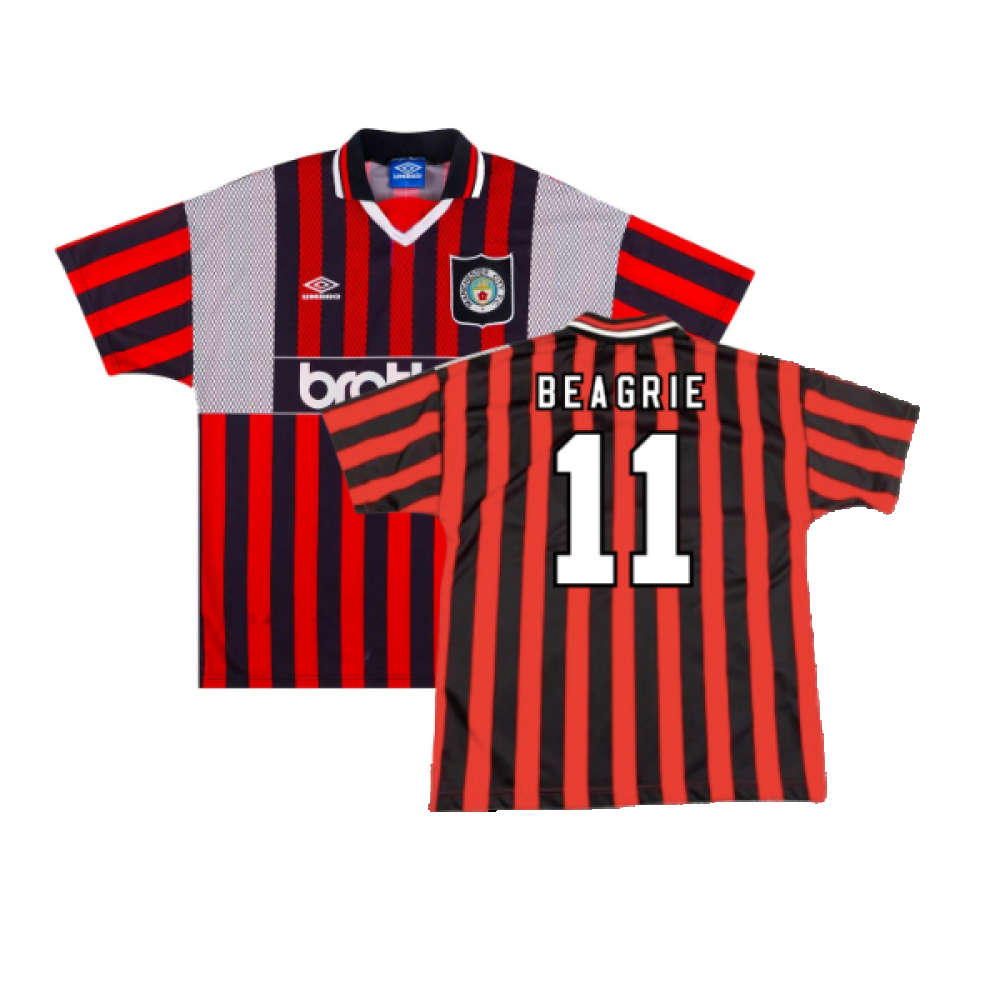 '94-'96 Manchester City Away ) (Excellent) (Beagrie 11) Polyester Made By: Umbro Men's Red/Black Extra Large