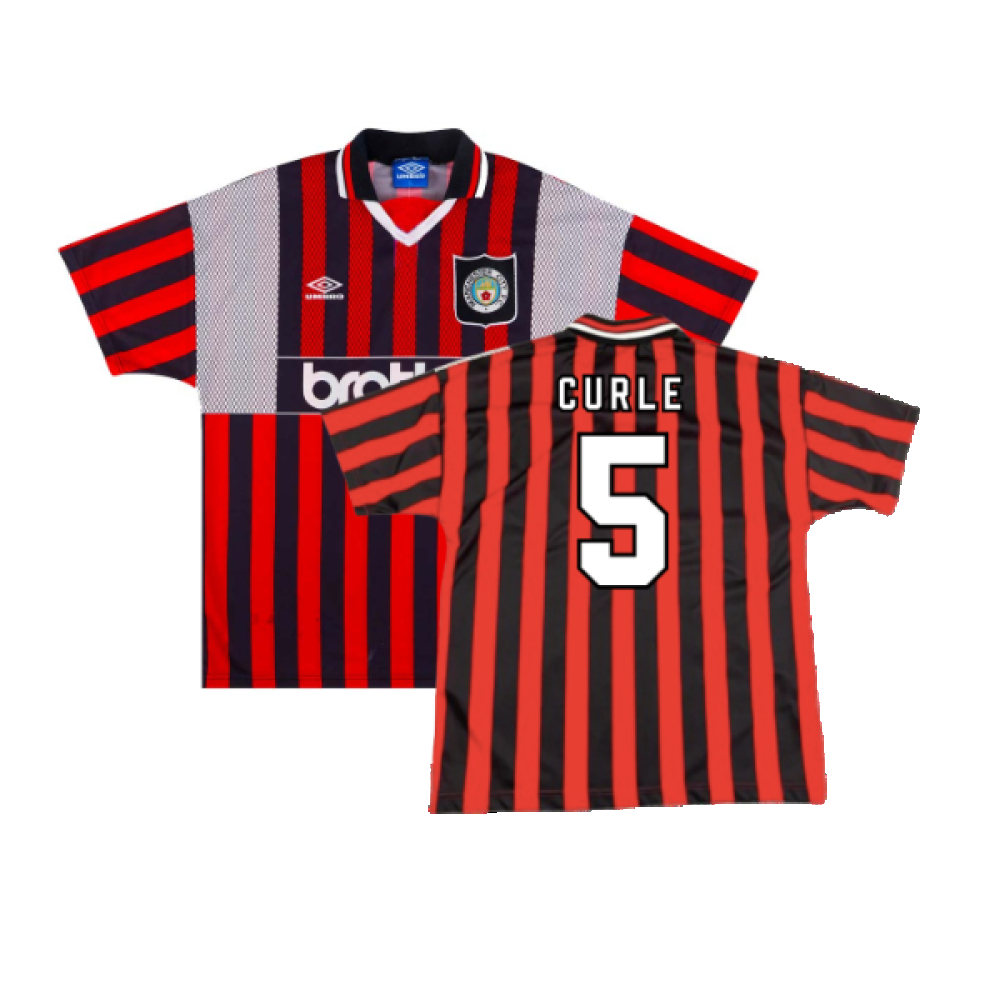 '94-'96 Manchester City Away ) (Excellent) (Curle 5) Polyester Made By: Umbro Men's Red/Black Extra Large
