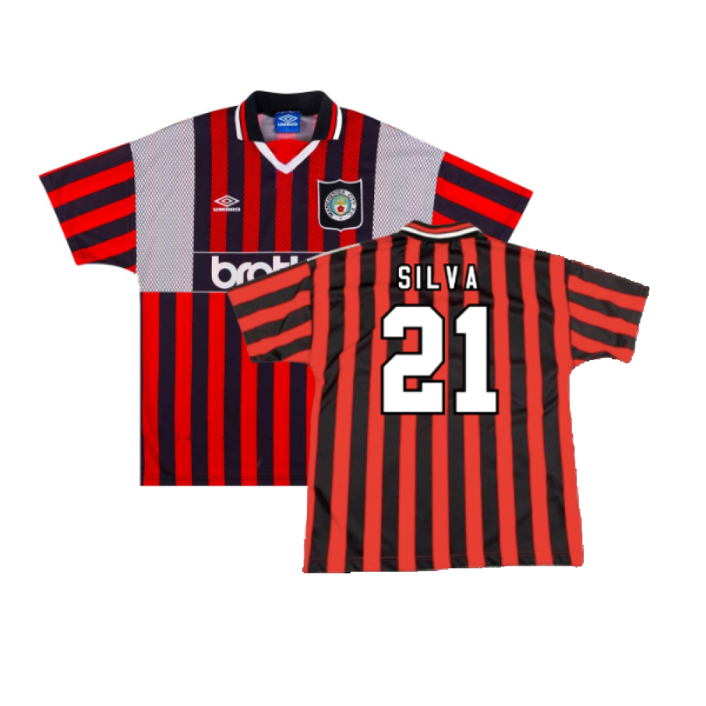 '94-'96 Manchester City Away ) (Excellent) (Silva 21) Polyester David Silva Made By: Umbro Men's Red/Black Extra Large