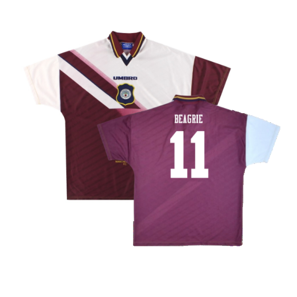 '96-'97 Manchester City Away Shirt (M) (Excellent) (Beagrie 11) Polyester Made By: Umbro Men's Maroon/White Medium