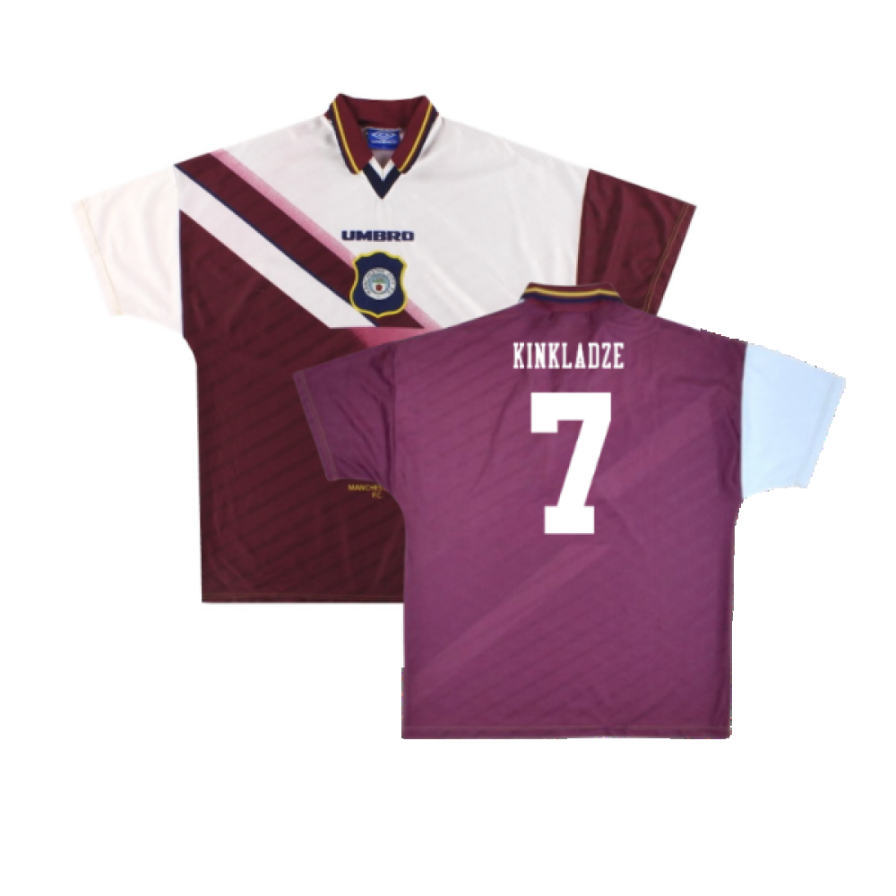 '96-'97 Manchester City Away Shirt (M) (Excellent) (Kinkladze 7) Polyester Made By: Umbro Men's Maroon/White Medium