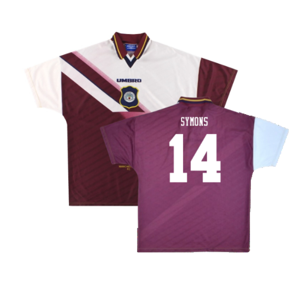 '96-'97 Manchester City Away Shirt (M) (Excellent) (Symons 14) Polyester Made By: Umbro Men's Maroon/White Medium