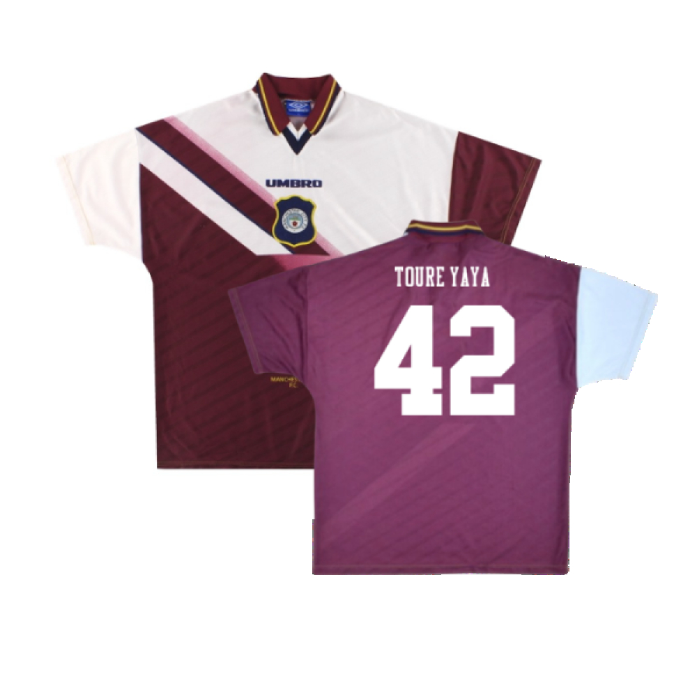 '96-'97 Manchester City Away Shirt (M) (Excellent) (Toure Yaya 42) Polyester Kolo Toure Made By: Umbro Men's Maroon/White Medium