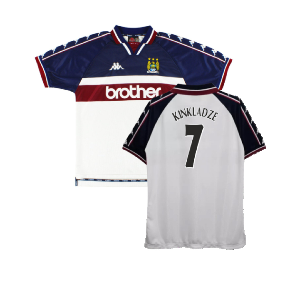 '97-'98 Manchester City Away Shirt ) (Good) (Kinkladze 7) Polyester Made By: Kappa Men's White Extra Large