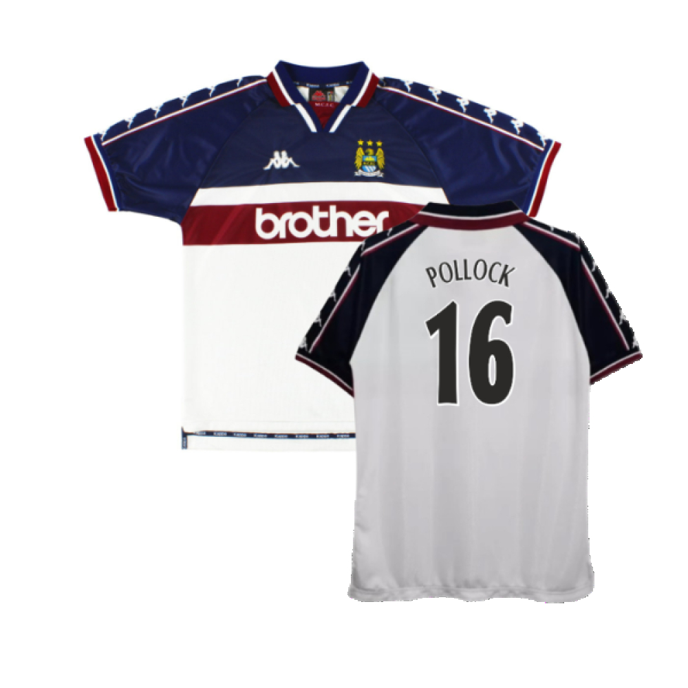 '97-'98 Manchester City Away Shirt ) (Good) (Pollock 16) Polyester Made By: Kappa Men's White Extra Large