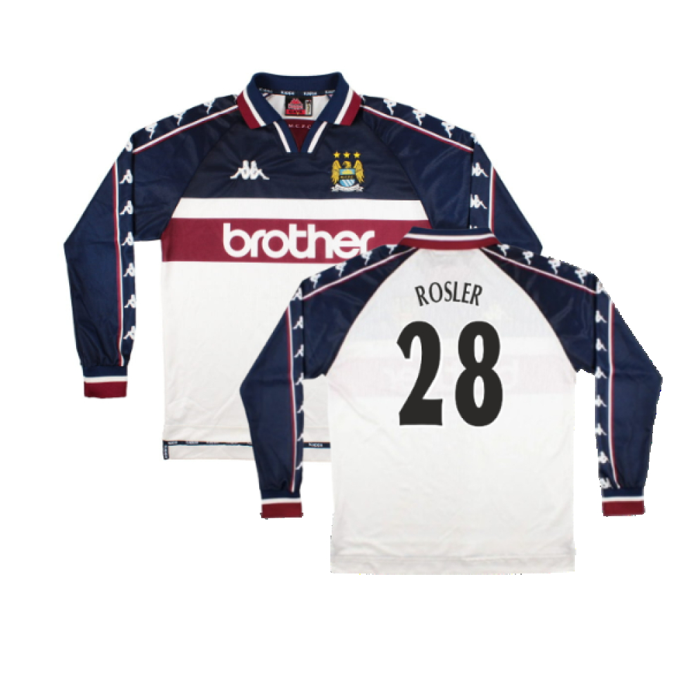 '97-'99 Manchester City Away Long Sleeve Shirt (M) (Very Good) (Rosler 28) Polyester Made By: Kappa Men's White Medium