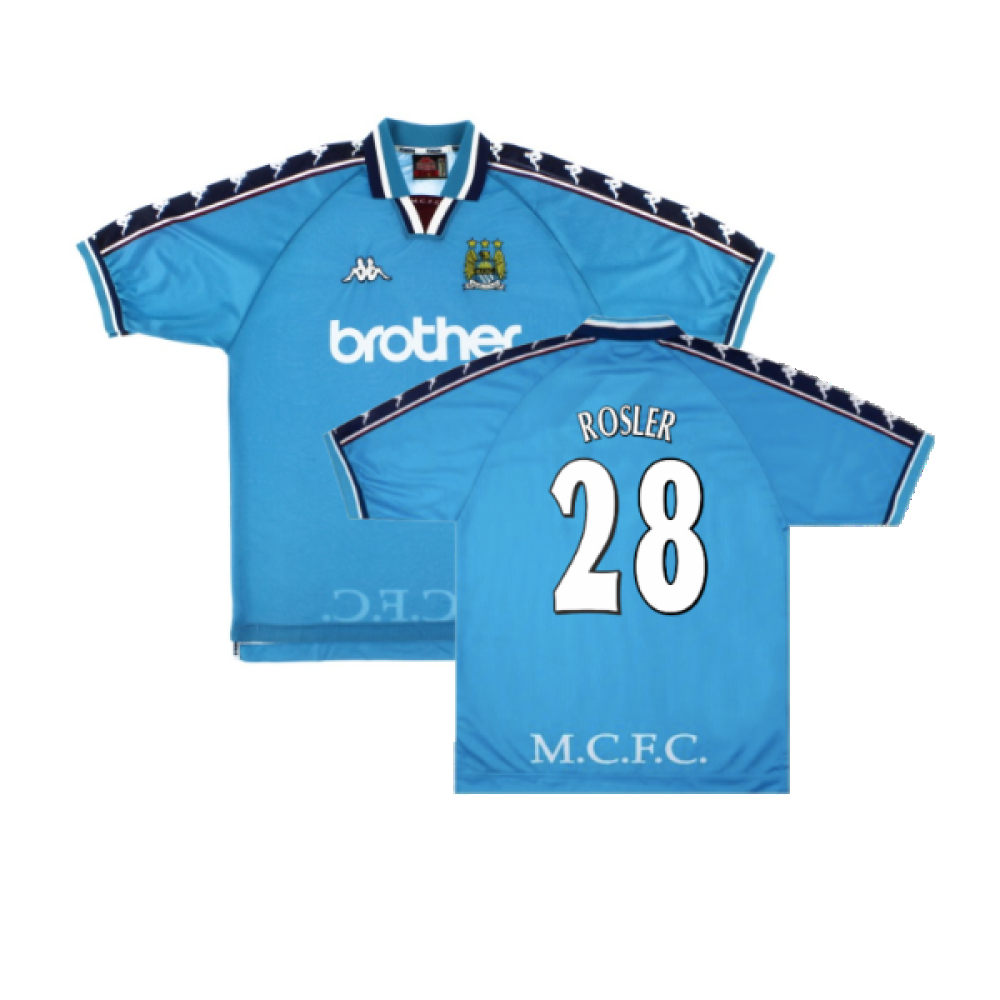 '97-'99 Manchester City Home Shirt ) (Excellent) (Rosler 28) Polyester Made By: Kappa Men's Blue Extra Large