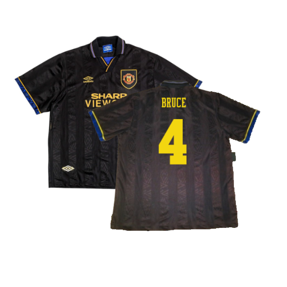 '93-'95 Manchester United Away Shirt (S) (Excellent) (Bruce 4) Polyester Made By: Umbro Men's Black Small