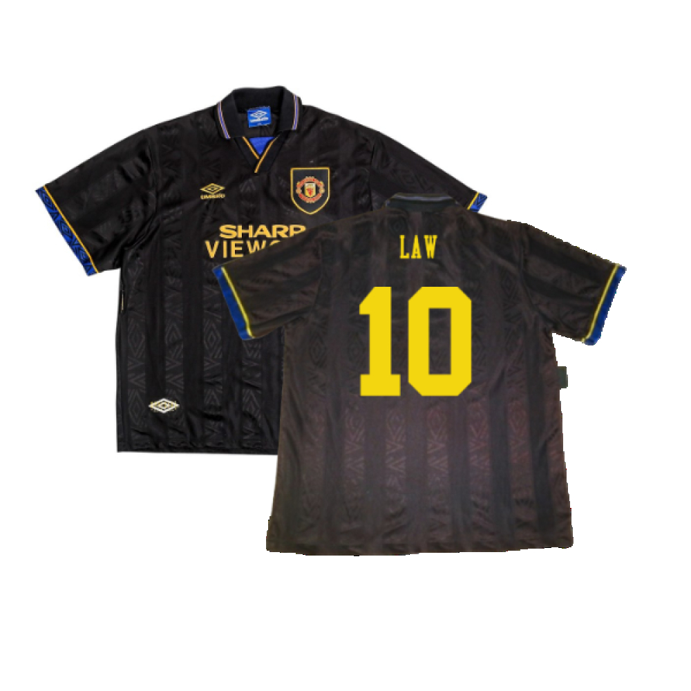 '93-'95 Manchester United Away Shirt (S) (Excellent) (Law 10) Polyester Made By: Umbro Men's Black Small