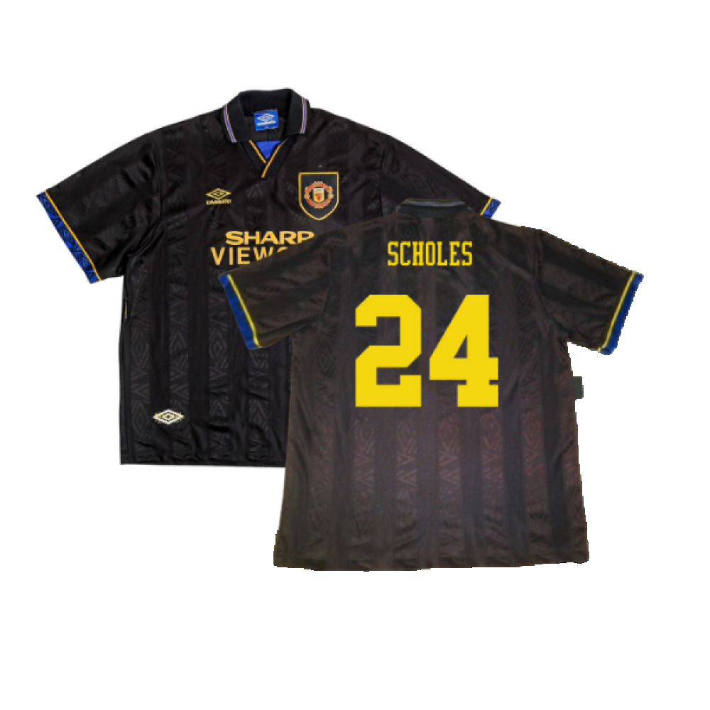'93-'95 Manchester United Away Shirt (S) (Excellent) (Scholes 24) Polyester Made By: Umbro Men's Black Small