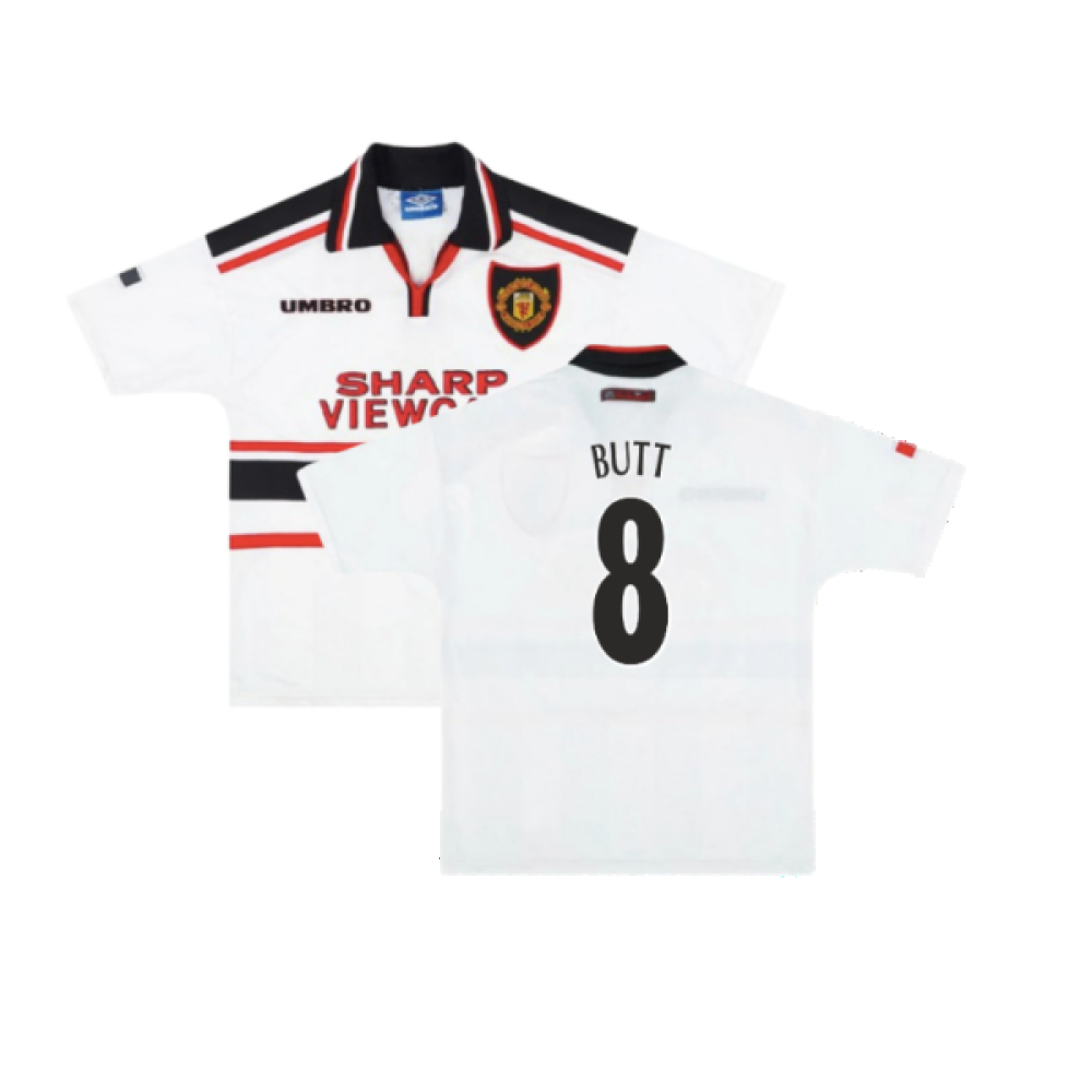 '97-'98 Manchester United Away Shirt (M) (Excellent) (Butt 8) Polyester Made By: Umbro Men's White Medium