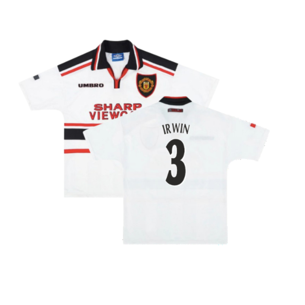 '97-'98 Manchester United Away Shirt (M) (Excellent) (Irwin 3) Polyester Made By: Umbro Men's White Medium