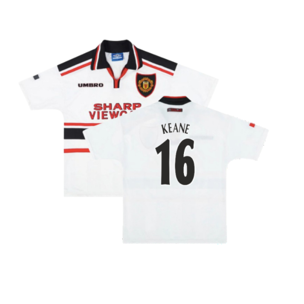 '97-'98 Manchester United Away Shirt (M) (Excellent) (Keane 16) Polyester Made By: Umbro Men's White Medium