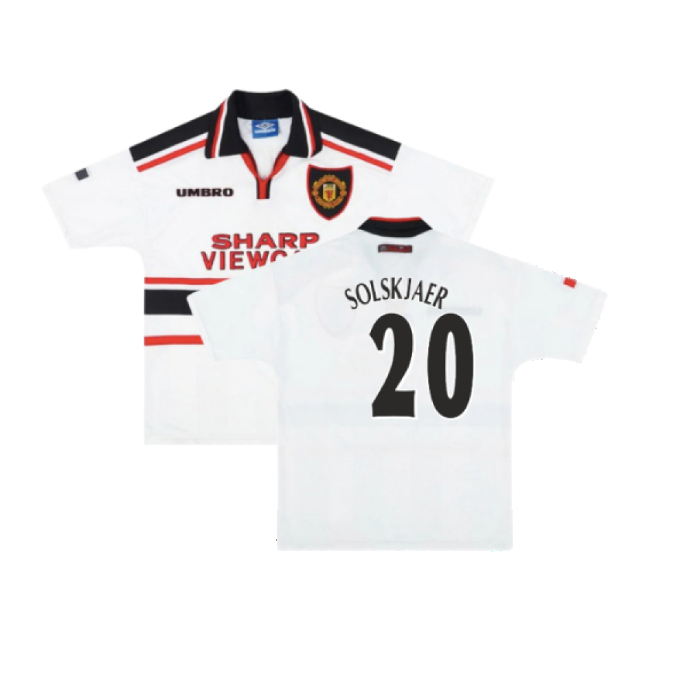 '97-'98 Manchester United Away Shirt (M) (Excellent) (Solskjaer 20) Polyester Made By: Umbro Men's White Medium