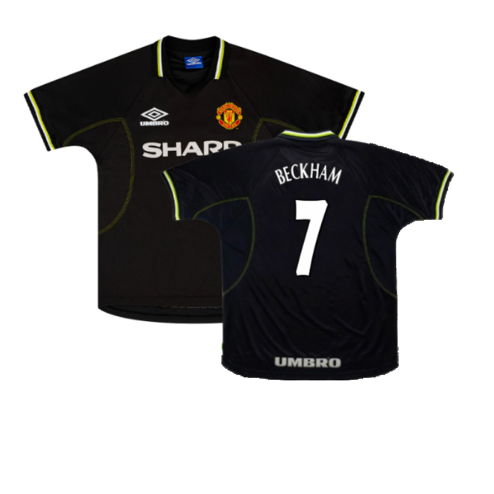 '98-'99 Manchester United Third Shirt ) (Excellent) (Beckham 7) Polyester Made By: Umbro Men's Black Extra Large