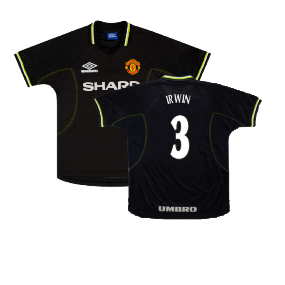 '98-'99 Manchester United Third Shirt ) (Excellent) (Irwin 3) Polyester Made By: Umbro Men's Black Extra Large
