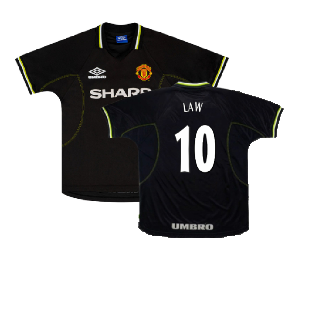 '98-'99 Manchester United Third Shirt ) (Excellent) (Law 10) Polyester Made By: Umbro Men's Black Extra Large