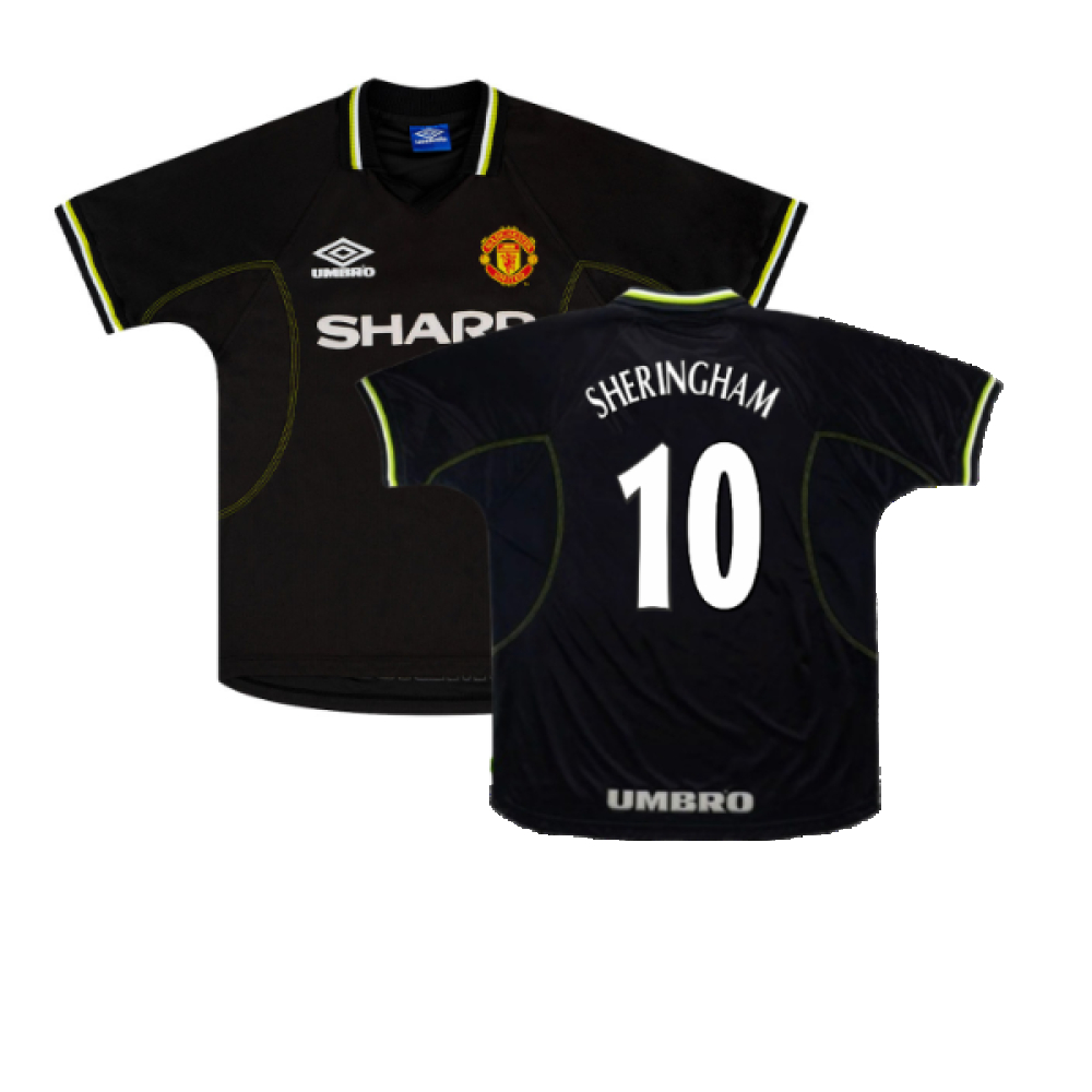 '98-'99 Manchester United Third Shirt ) (Excellent) (Sheringham 10) Polyester Made By: Umbro Men's Black Extra Large
