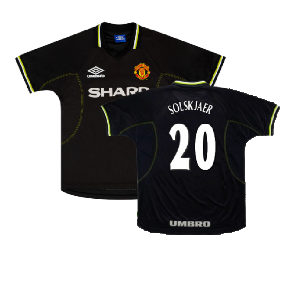 '98-'99 Manchester United Third Shirt ) (Excellent) (Solskjaer 20) Polyester Made By: Umbro Men's Black Extra Large