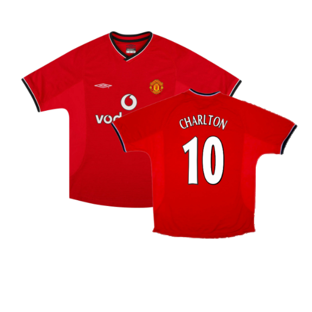 '00-'02 Manchester United Home Shirt (S) (Very Good) (Charlton 10) Polyester Made By: Umbro Men's Red Small