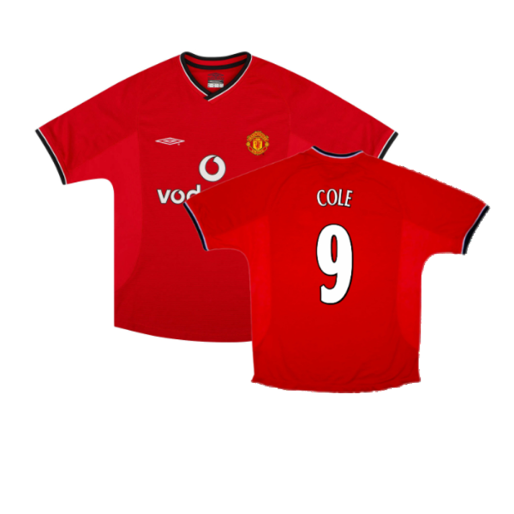 '00-'02 Manchester United Home Shirt (S) (Very Good) (Cole 9) Polyester Made By: Umbro Men's Red Small