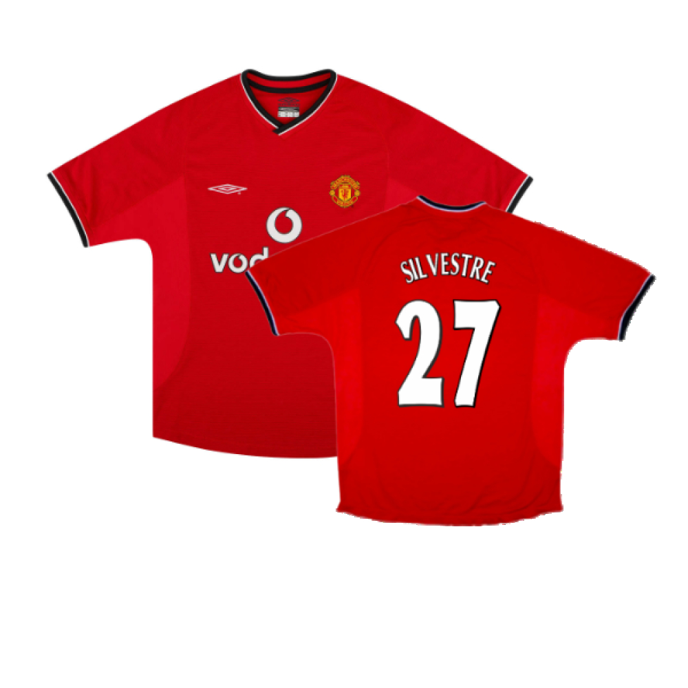'00-'02 Manchester United Home Shirt (S) (Very Good) (Silvestre 27) Polyester Made By: Umbro Men's Red Small