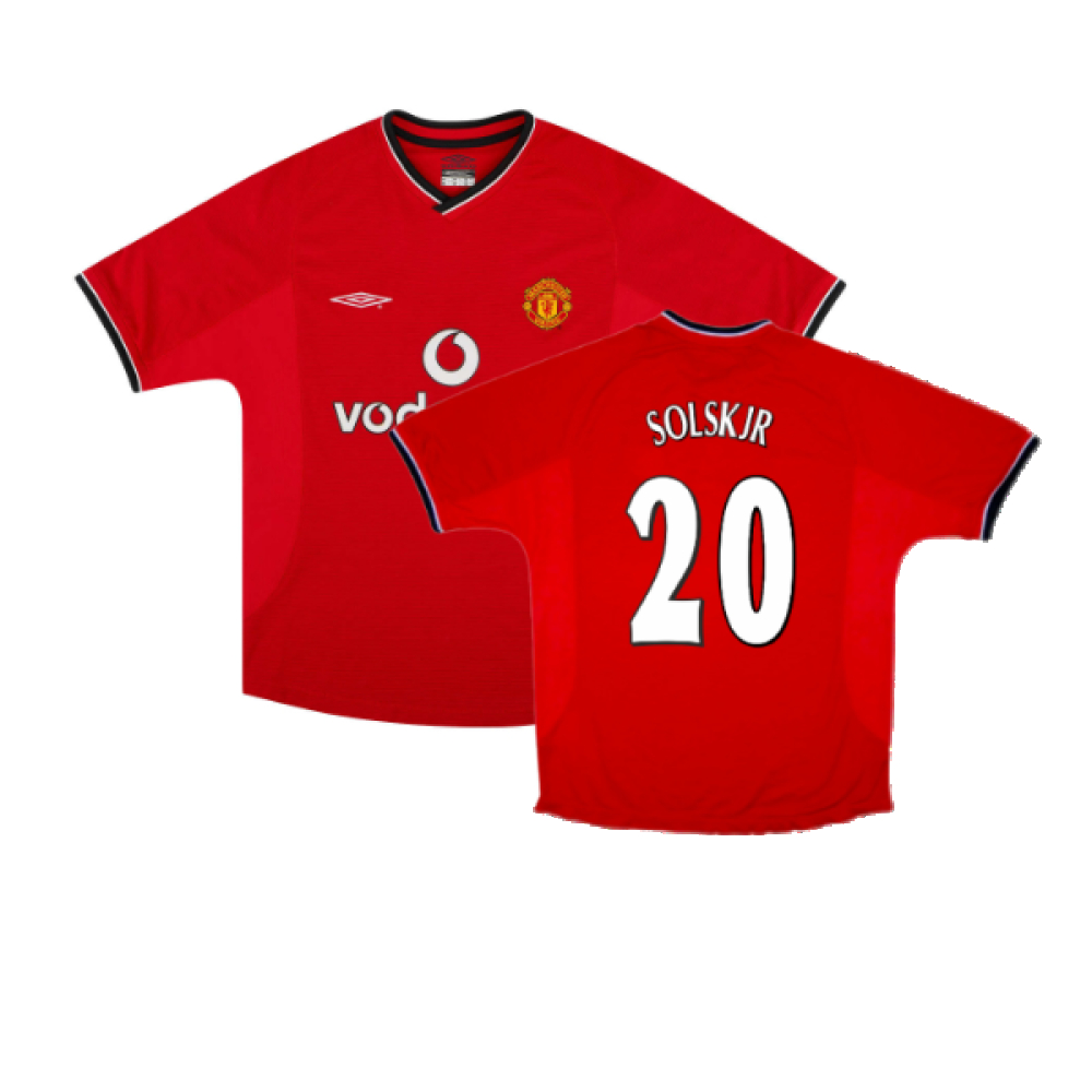'00-'02 Manchester United Home Shirt (S) (Very Good) (Solskjær 20) Polyester Made By: Umbro Men's Red Small