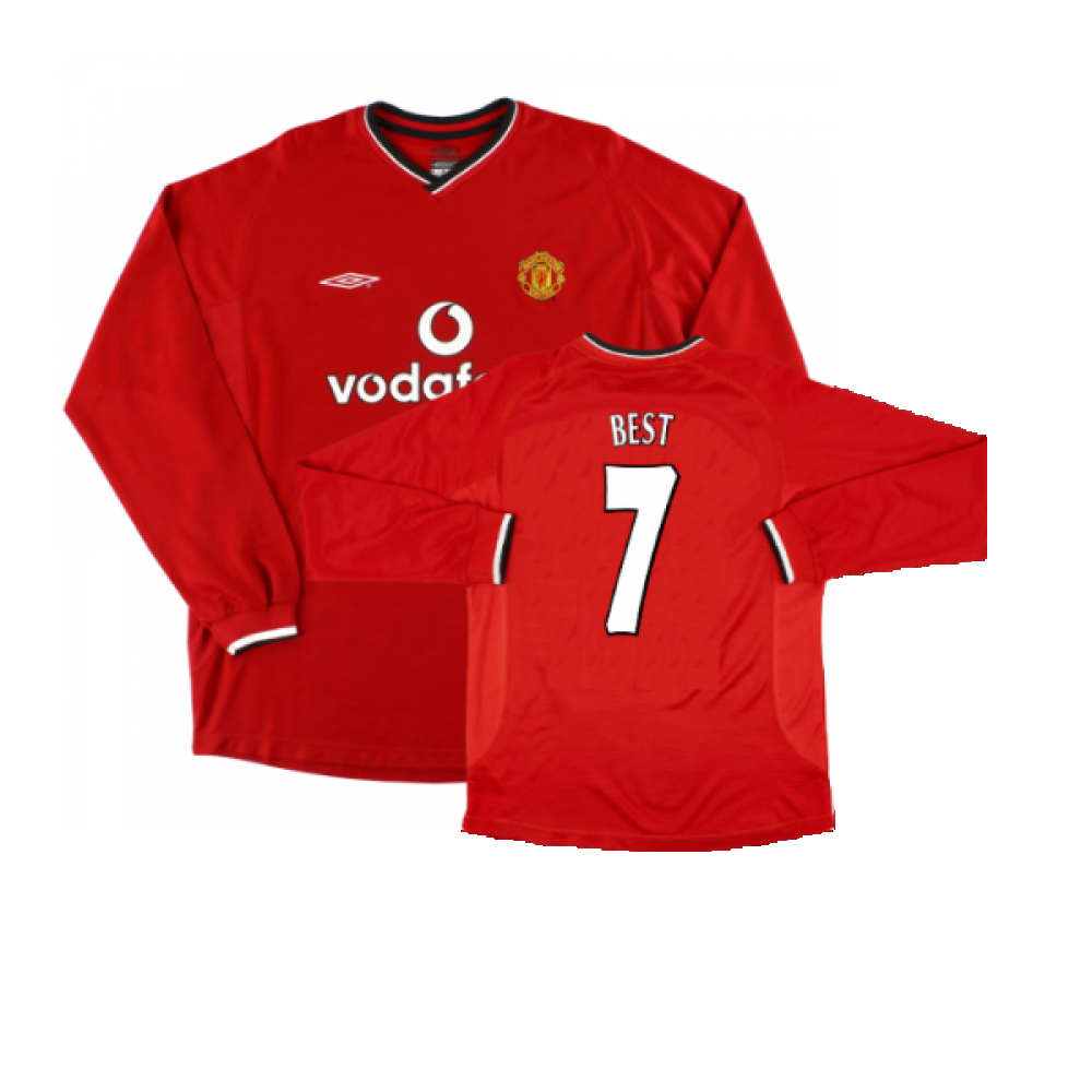 '00-'02 Manchester United Long Sleeved Home Shirt ) (Excellent) (Best 7) Polyester Made By: Umbro Men's Red Xxl