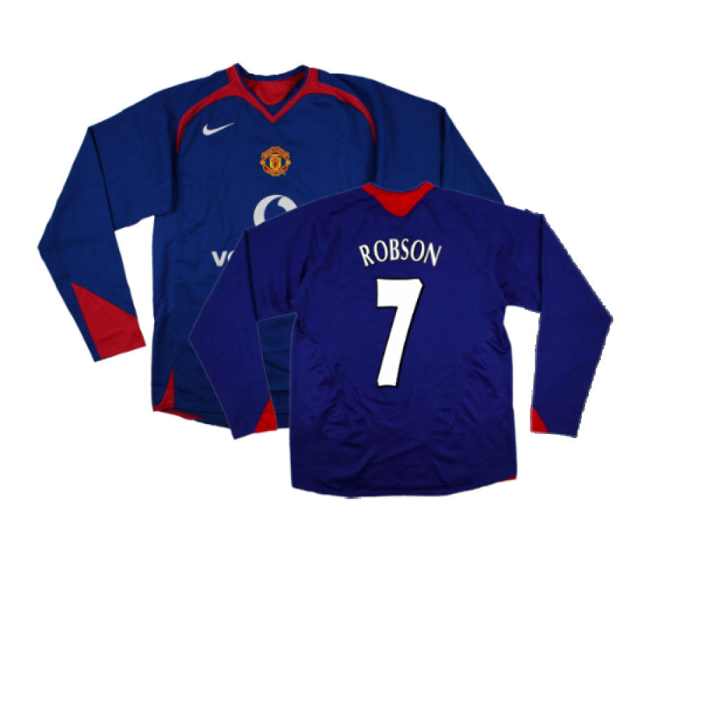 '05-'06 Manchester United Long Sleeve Away Shirt (M) (Excellent) (Robson 7) Polyester Made By: Nike Men's Blue Medium