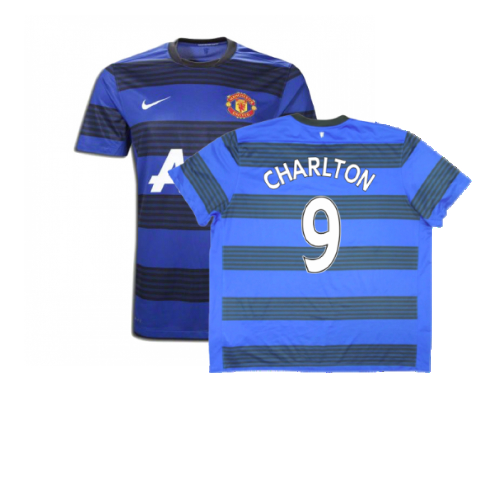 '11-'12 Manchester United Away Shirt (S) (Excellent) (Charlton 9) Polyester Made By: Nike Men's Blue Small