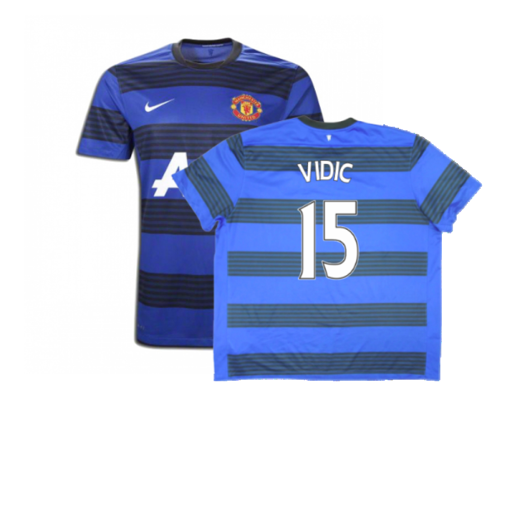 '11-'12 Manchester United Away Shirt (S) (Excellent) (Vidic 15) Polyester Made By: Nike Men's Blue Small