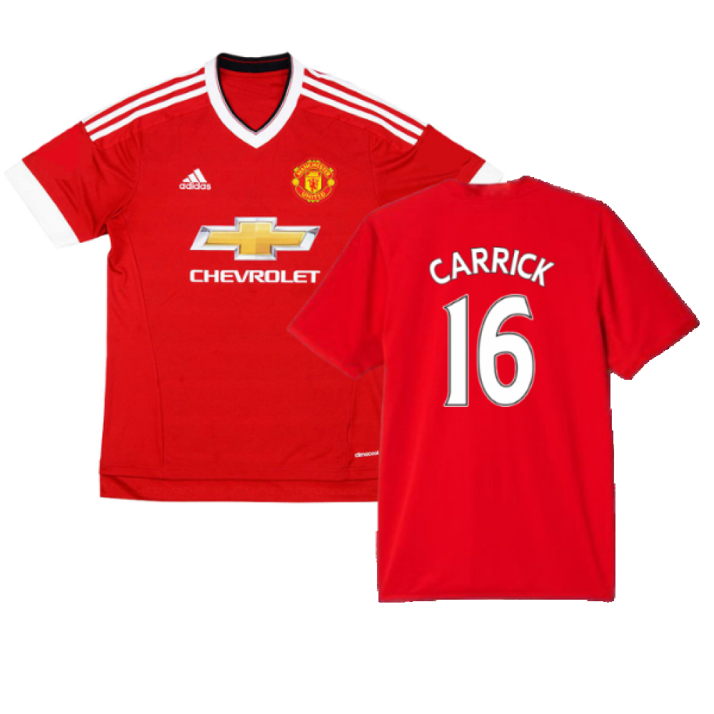 '15-'16 Manchester United Home Shirt (Excellent) (Carrick 16) Polyester Made By: Adidas Men's Red Large