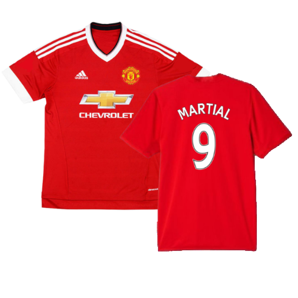 '15-'16 Manchester United Home Shirt (Excellent) (Martial 9) Polyester Made By: Adidas Men's Red Medium