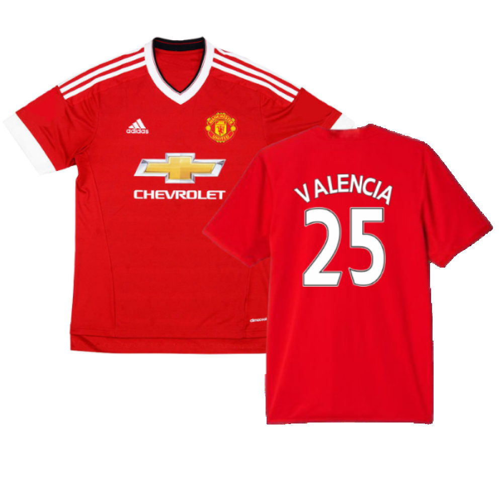 '15-'16 Manchester United Home Shirt (Excellent) (Valencia 25) Polyester Made By: Adidas Men's Red Medium