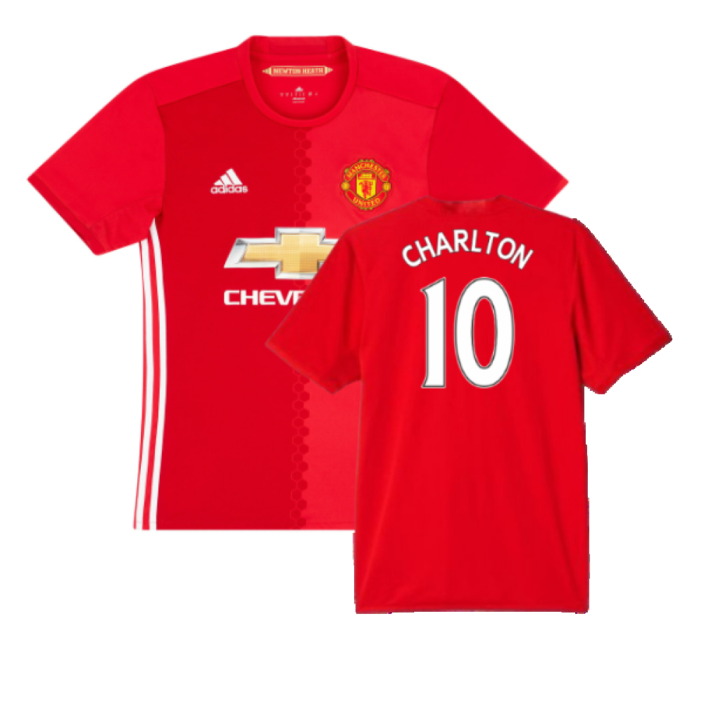 '16-'17 Manchester United Home ) (Excellent) (Charlton 10) Polyester Made By: Adidas Men's Red Extra Large
