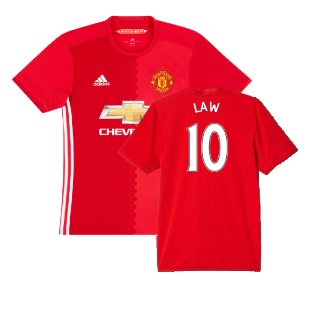'16-'17 Manchester United Home ) (Excellent) (Law 10) Polyester Made By: Adidas Men's Red Extra Large