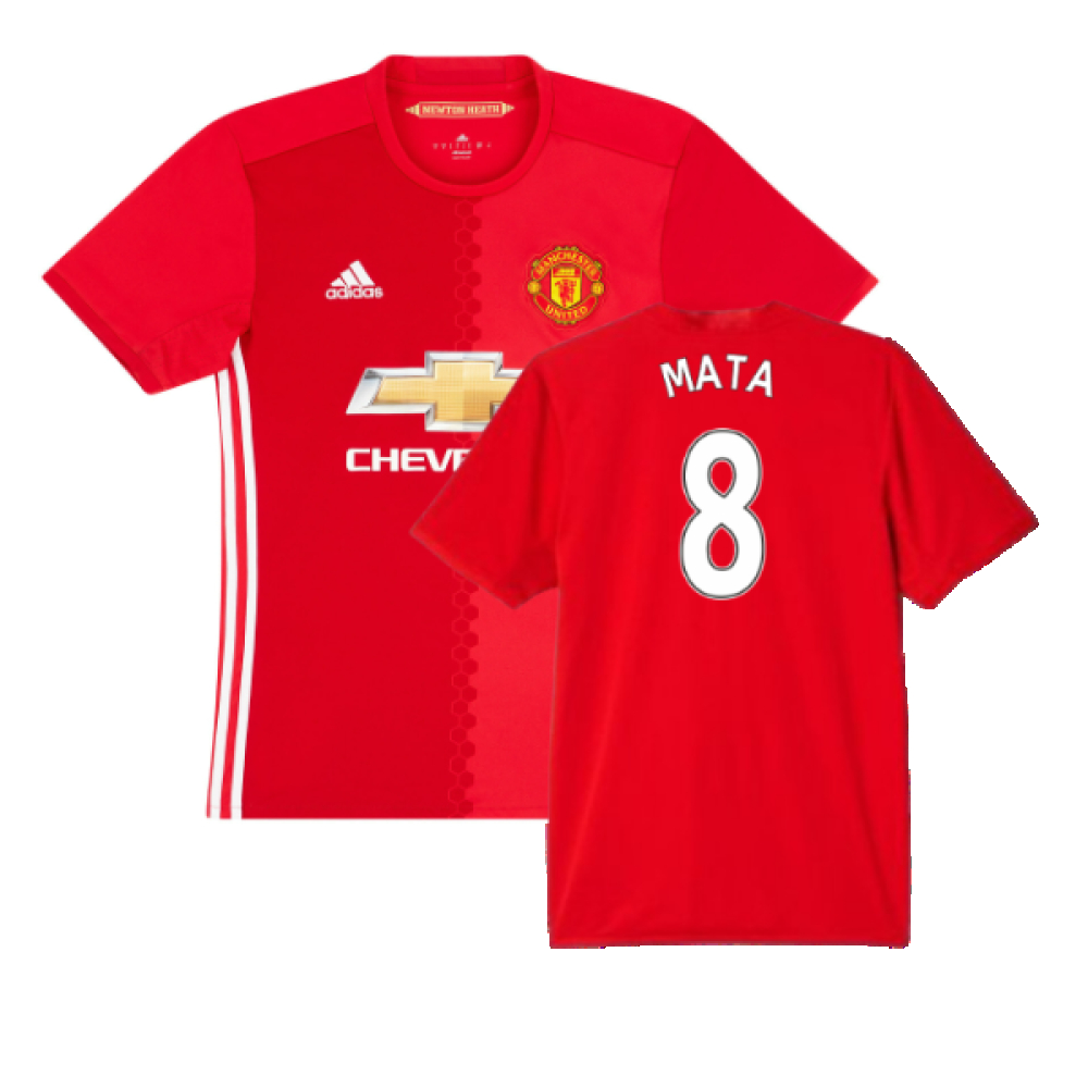 '16-'17 Manchester United Home ) (Excellent) (Mata 8) Polyester Made By: Adidas Men's Red Extra Large
