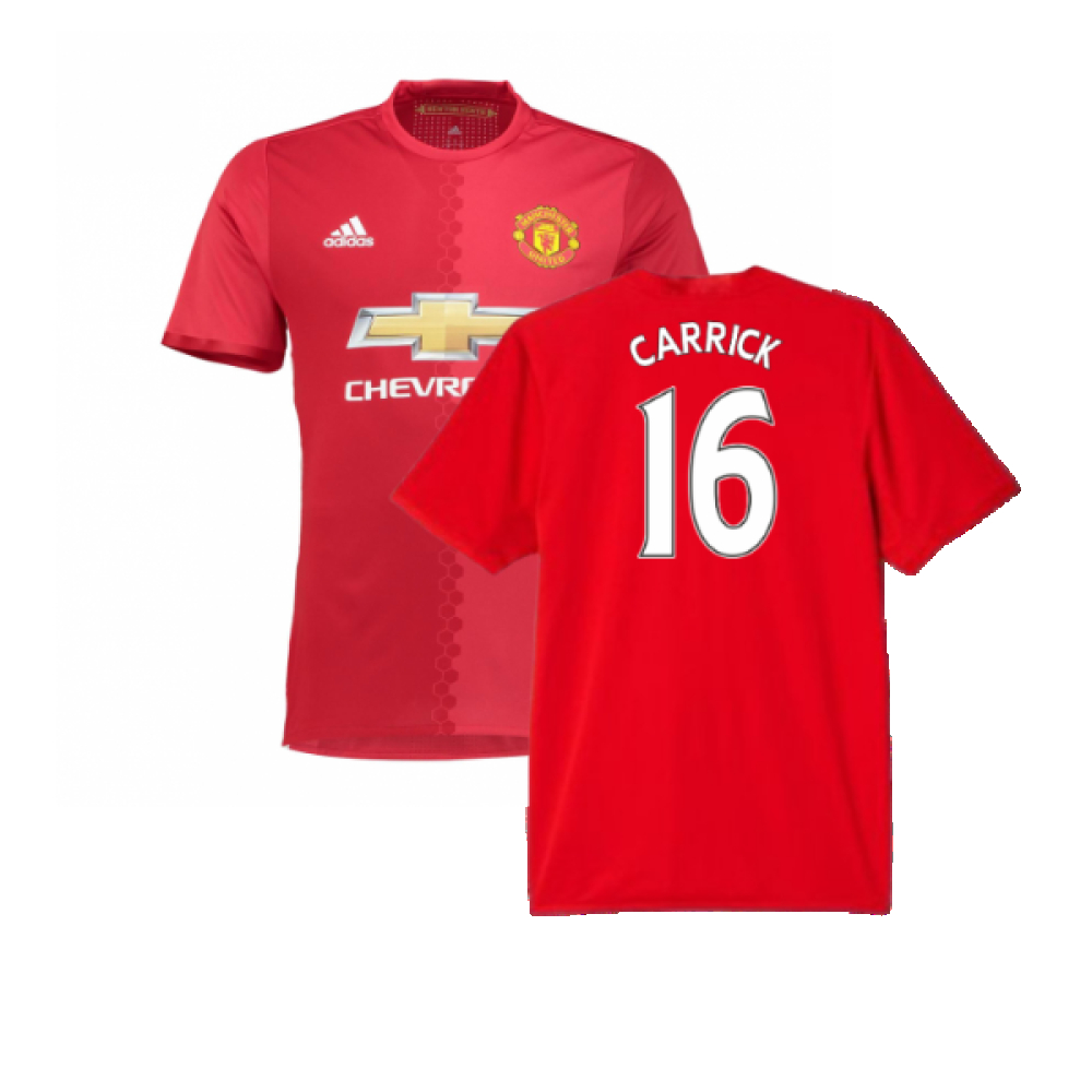 '16-'17 Manchester United Home Shirt ( 12) Pogba #6 (Very Good) (Carrick 16) Polyester Made By: Adidas Women's Red Medium