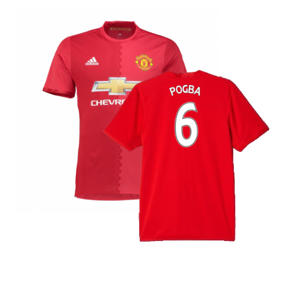 '16-'17 Manchester United Home Shirt ( 12) Pogba #6 (Very Good) (Pogba 6) Polyester Made By: Adidas Women's Red Medium