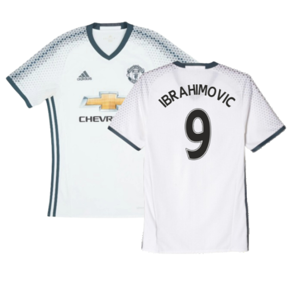'16-'17 Manchester United Third Shirt (Excellent) (Ibrahimovic 9) Polyester Made By: Adidas Men's White Extra Large