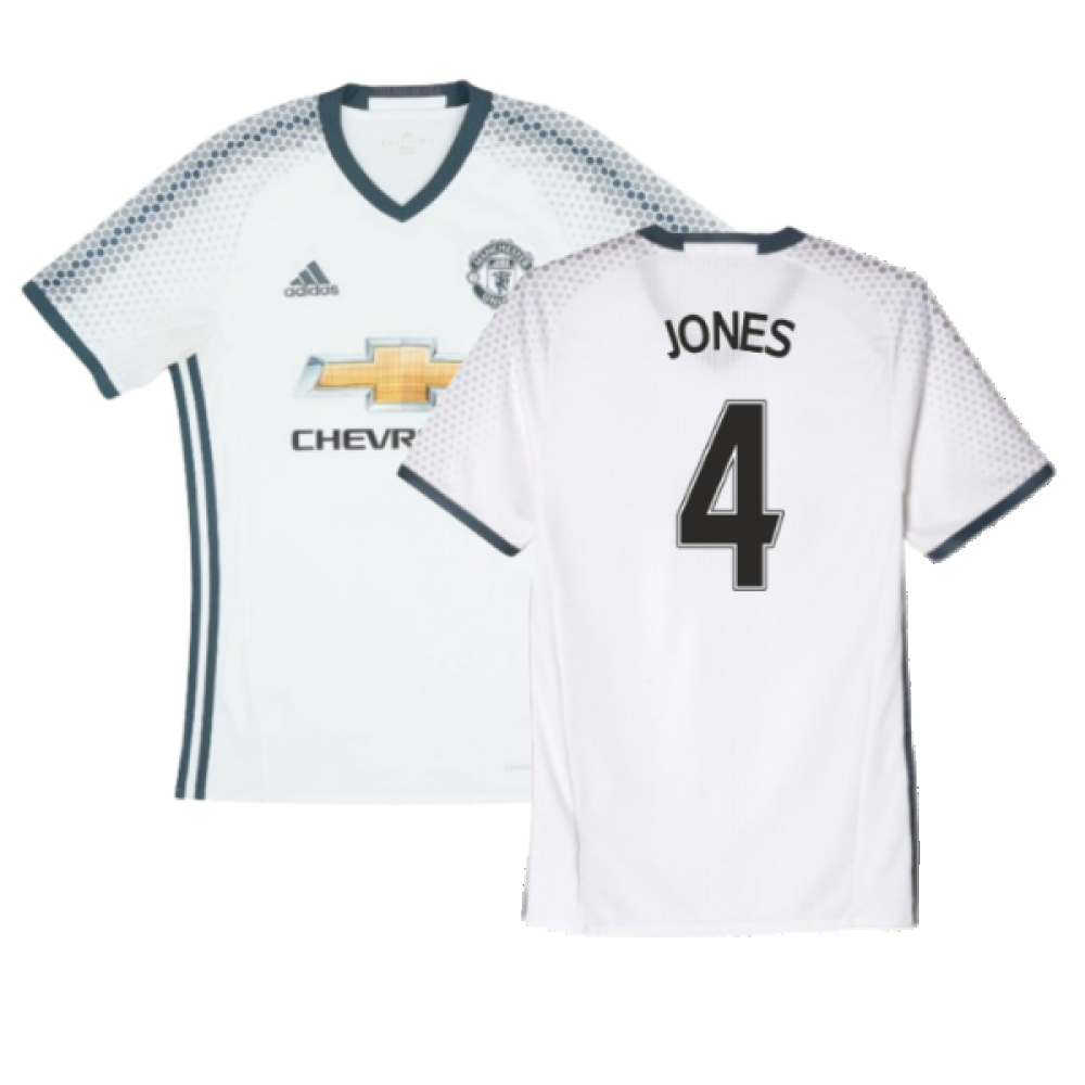 '16-'17 Manchester United Third Shirt (Excellent) (Jones 4) Polyester Made By: Adidas Men's White Extra Large