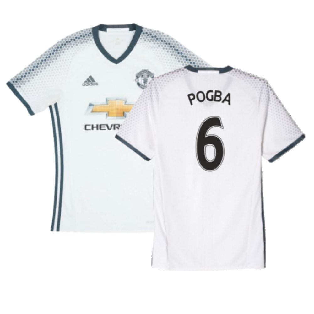 '16-'17 Manchester United Third Shirt (Excellent) (Pogba 6) Polyester Made By: Adidas Men's White Extra Large