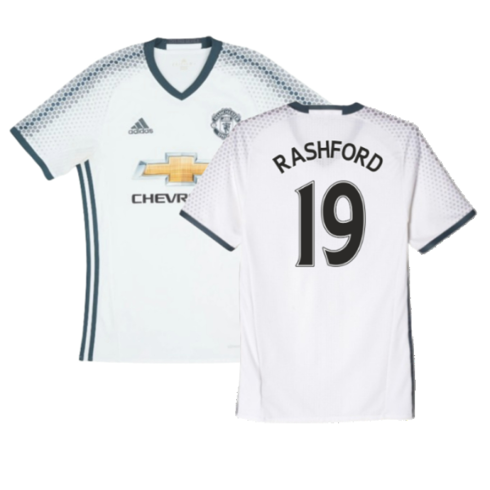 '16-'17 Manchester United Third Shirt (Excellent) (Rashford 19) Polyester Made By: Adidas Men's White Extra Large